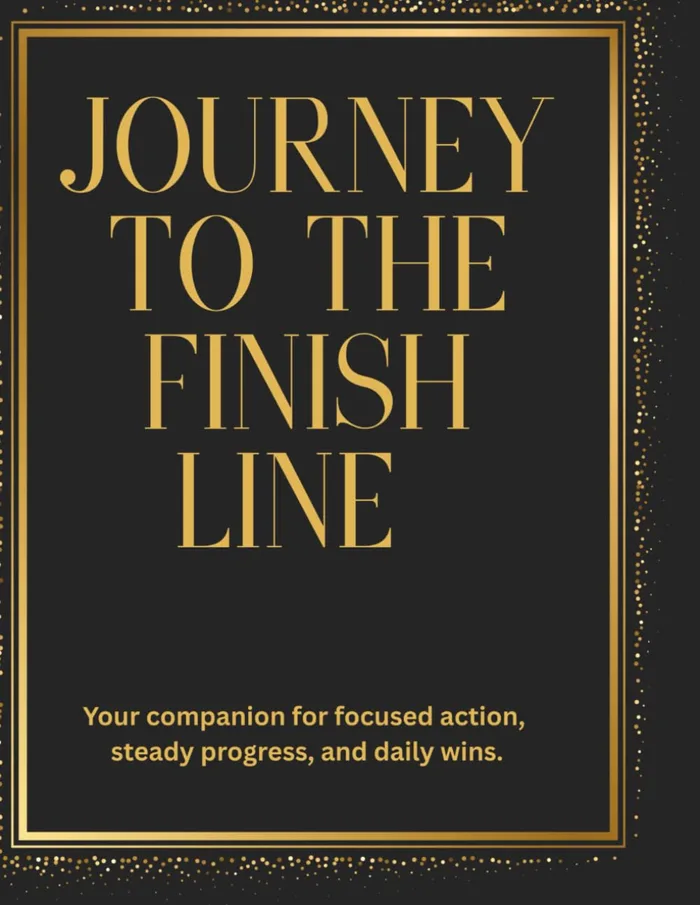 Journey to the Finish Line front cover by Symonette Hibbert, black cover with gold lettering